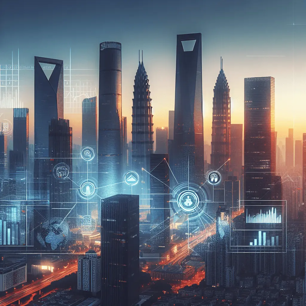 Vista panorámica del horizonte de la Ciudad de Panamá al atardecer, destacando el distrito financiero con rascacielos de cristal modernos. Tonos azul marino y detalles dorados. En primer plano, una superposición digital sutil de iconos de cumplimiento fiscal internacional y conectividad global.